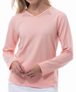 SALE SanSoleil Ladies SolTek Long Sleeve Solid Active Tee Golf Sun Shirts - Creamsicle