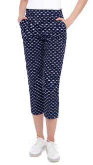 Swing Control Ladies CLOUD 24" Pull On Print Golf Cropped Pants - Navy Carts