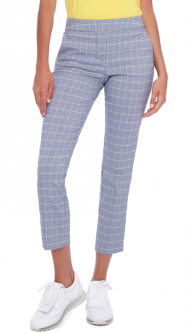 Swing Control Ladies LUCCA PLAID Techno 28" Pull On Print Golf Ankle Pants - White/Lemon/Blue