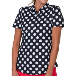 JoFit Ladies Short Sleeve Printed Golf Polo Shirts - Cranberry Cosmo (Black Base Dot)