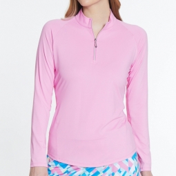 Sport Haley Ladies Sunscape Long Sleeve Golf Mock Shirts - Bermuda/Cool Elements (Pink Sand)