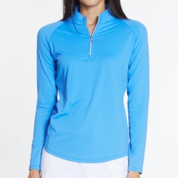 Sport Haley Ladies & Plus Size Sunscape Long Sleeve Golf Mock Shirts - Cool Elements (Regal Blue)