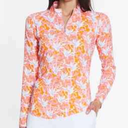Sport Haley Ladies & Plus Size TEMPO L/S Print Golf Mock Shirts - Cool Elements (Floral Multi)