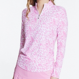 Sport Haley Ladies & Plus Size TEMPO Long Sleeve Print Golf Mock Shirts - Cool Elements (Leopard)