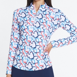 Sport Haley Ladies & Plus Size TEMPO L/S Print Golf Mock Shirts - Cool Elements (Scroll Multi)