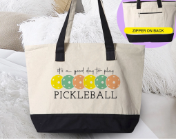 House of Rodan Ladies Canvas Zipper PICKLEBALL Tote -  It's a Good Day to Play Pickleball