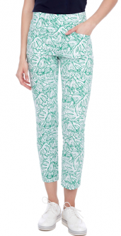 Swing Control Ladies MONSTERA Vented Techno 28" Pull On Print Golf Ankle Pants - Green