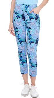 Swing Control Ladies PEONY Techno 28" Pull On Print Golf Ankle Pants - Blue