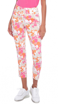 Swing Control Ladies AZALEA Vented Techno 28" Pull On Print Golf Ankle Pants - Coral
