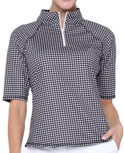 Belyn Key Ladies Reversible Half Sleeve Golf Shirts - WIMBLEDON (Black/White/Gingham)