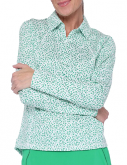 Belyn Key Ladies Glacier Long Sleeve Golf Polo Shirts - WIMBLEDON (Wimbledon Floral Print)