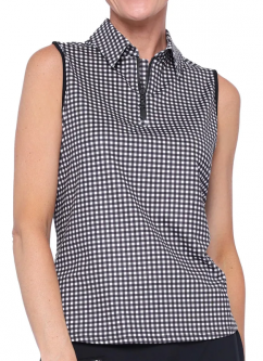 Belyn Key Ladies BK Sleeveless Golf Polo Shirts - WIMBLEDON (Black/White/Gingham)