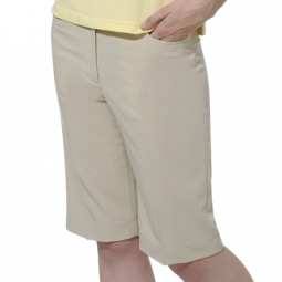 Monterey Club Women's Stretchable Peach Twill Bermuda Basic Zip Front Golf Shorts - Stone & Black