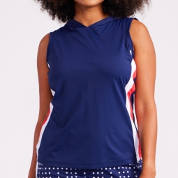 Kinona Ladies Tech Hoodie Sleeveless Golf Shirts - Summer (Navy Blue)