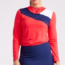 Kinona Ladies Sporty Hoodie Long Sleeve Golf Shirts - Summer (Tomato Red)