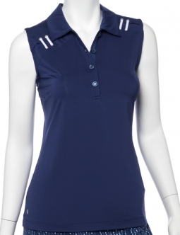 SALE EP New York Ladies Asymmetric Sleeveless Golf Polo Shirts - SILVER STREAK (Inky Multi)
