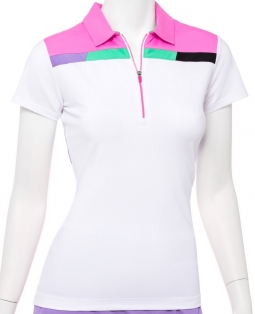 SALE EP New York Ladies Cap Sleeve Golf Polo Shirts - TRUE COLORS (White Multi)