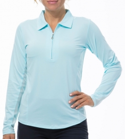 SanSoleil Ladies SunGlow Zip Solid Long Sleeve Golf Polo Shirts - Assorted Colors