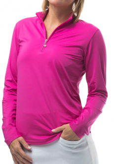 SanSoleil Ladies & Plus Size SunGlow Solid Zip Mock Long Sleeve Golf Shirts - Assorted Colors