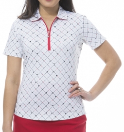 SanSoleil Ladies SolCool Short Sleeveless Zip Golf Polo Shirts - Tee Box White