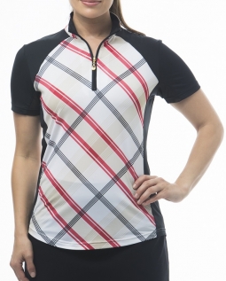 SanSoleil Ladies SolCool Short Sleeve Color Blocked Mock Golf Shirts - SanSoleil Ladies SolCool Shor