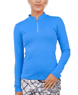 Sofibella Ladies & Plus Size Long Sleeve Mock Neck Golf Shirts - COLORS COLLECTION (Ocean)