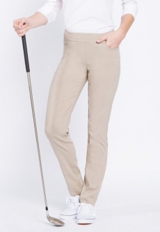 SlimSation Ladies Narrow 31" Inseam Pull On Golf Pants - Stone