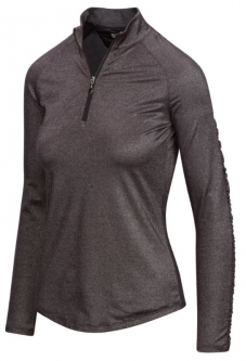 SALE Greg Norman Ladies Solar XP Ruched Lurex Long Sleeve Mock Golf Shirts - Carbon