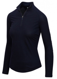 SALE Greg Norman Ladies Solar XP Ruched Lurex Long Sleeve Mock Golf Shirts - Navy