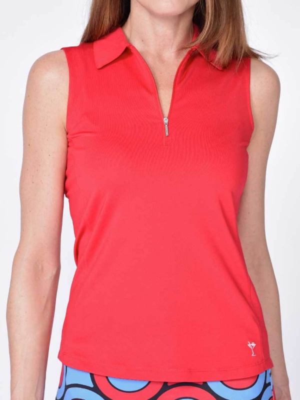 ladies red sleeveless golf shirt