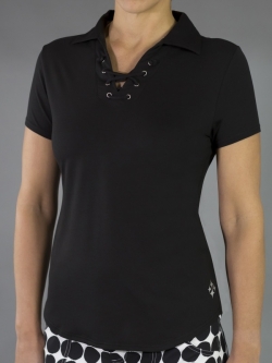 JoFit Ladies Lace Up Short Sleeve Golf Polo Shirts - Essentials (Black)
