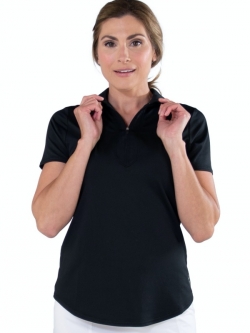 JoFit Ladies & Plus Size S/S Performance Golf Polo Shirts with DTM Zipper Pull - Essentials (Black)