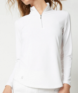 GGblue Ladies & Plus Size Georgia Ice Long Sleeve Mock Golf Shirts - ESSENTIALS (White)