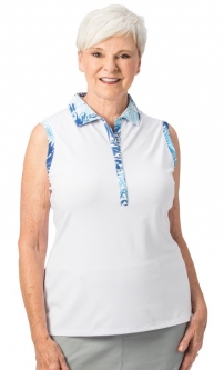 SALE Nancy Lopez Women's Plus Size ESCAPADE Sleeveless Golf Polo Shirts - White Multi