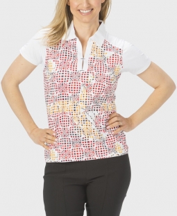 Nancy Lopez Ladies SPIRIT Short Sleeve Golf Polo Shirts - TRIBAL (White Multi)