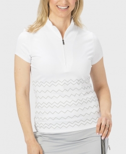 Nancy Lopez Ladies WARRIOR Short Sleeve Mock Golf Shirts - TRIBAL (White/Silver)