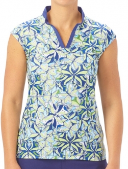 SALE Nancy Lopez Woman's Plus Size HOPE Cap Sleeve Golf Shirts - FOLK FLORAL (Midnight Multi)