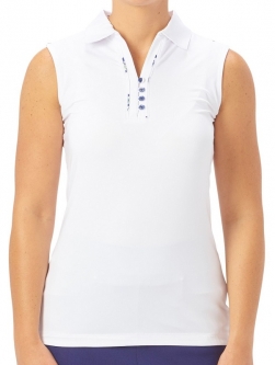 Nancy Lopez Women's Plus Size SUBTLE Sleeveless Golf Polo Shirts - FOLK FLORAL (White Multi)