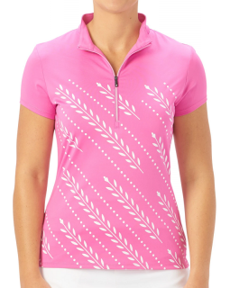 Nancy Lopez Women's Plus Size CAREFREE Short Sleeve Mock Golf Shirts - FOLK FLORAL (Hot Pink)