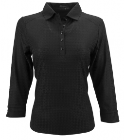 Nancy Lopez Women's Plus Size JOURNEY ¾ Sleeve Golf Polo Shirts - ESSENTIALS (Black)