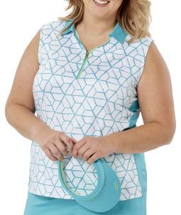 Nancy Lopez Ladies & Plus Size VIXEN Sleeveless Print Golf Shirts - BIRDIE (Teal Multi)