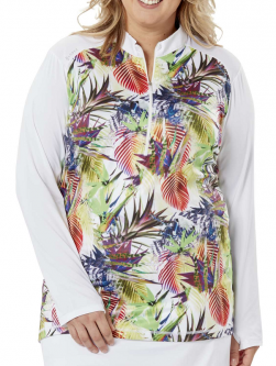 Nancy Lopez Ladies & Plus Size JOY Long Sleeve Pullover Golf Sun Shirts - BIRDIE (White Multi)