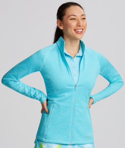 SALE Annika Ladies Particle Grid Back FZ Long Sleeve Mock Golf Jacket - Shine Blue
