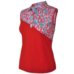 Monterey Club Ladies Sleeveless Feather Color Contrast Golf Shirts - Coral Orange/Aruba Blue