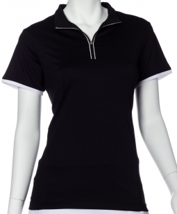 EP New York Ladies Short Sleeve Zip Mock Golf Shirts - ESSENTIALS (Black Multi)