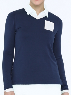 SALE Belyn Key Ladies V-Neck Long Sleeve Pullover Golf Shirts - Ink