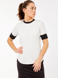 Belyn Key Ladies Rib Trim Short Sleeve Golf Shirts - ESSENTIALS (Chalk/Onyx)