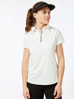 SALE Belyn Key Ladies Zip Keystone Short Sleeve Golf Polo Shirts - ESSENTIALS (Chalk)