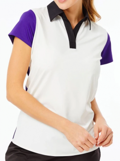SPECIAL Belyn Key Ladies Cap Sleeve Golf Polo Shirts - ESSENTIALS (Chalk/Purple)